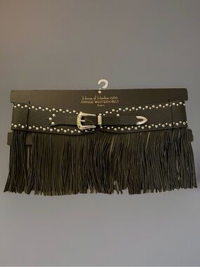 House of Harlow 1960 Black Studded Fringe Western Belt